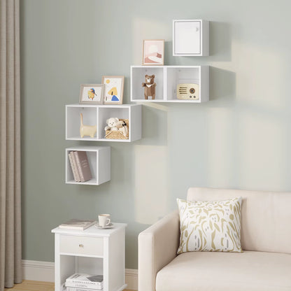 Modern Hanging Corner Shelf White Wall Shelf Floating Bookcase Cube Shelf CD Rack Display for Living Room Decoration