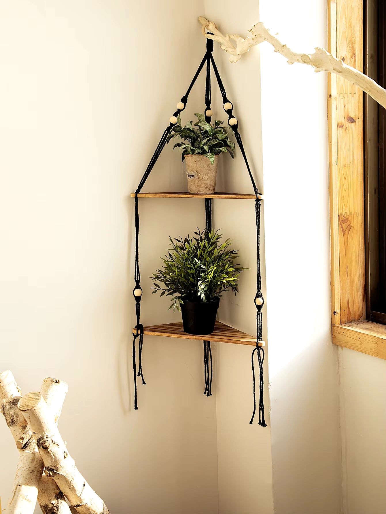 Wooden Corner Shelf Wall Decor Pot Storage Display Stand Macrame Floating Shelf Wall Organizer Boho Room Nordic Home Decoration