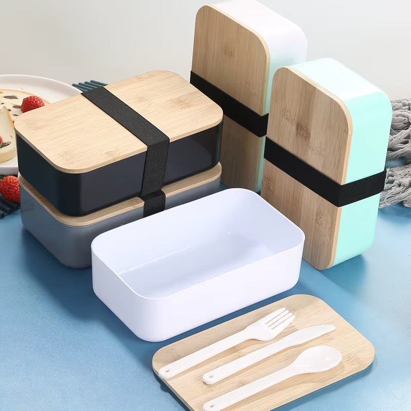 Portable Lunch Box Microwave Bamboo Wood Cover Lunch Insulation Box Office Worker Japanese Style Sushi Lunch Box