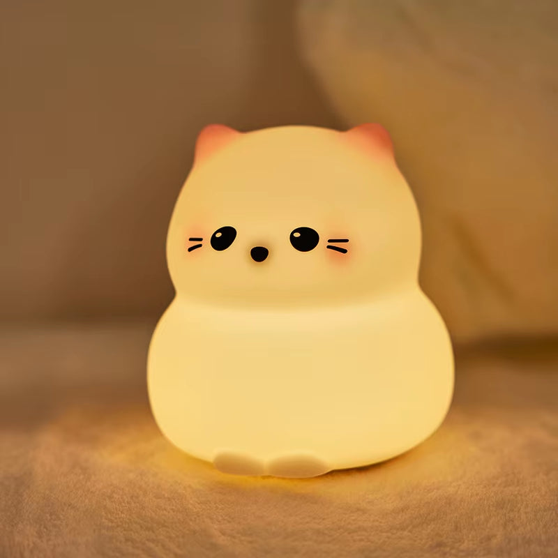 Guardian Kitty Silicone LED Night Lights USB Rechargeable Sleep Night Lamp Timing Bedside Room Decor Kids Baby Nightlight Gift