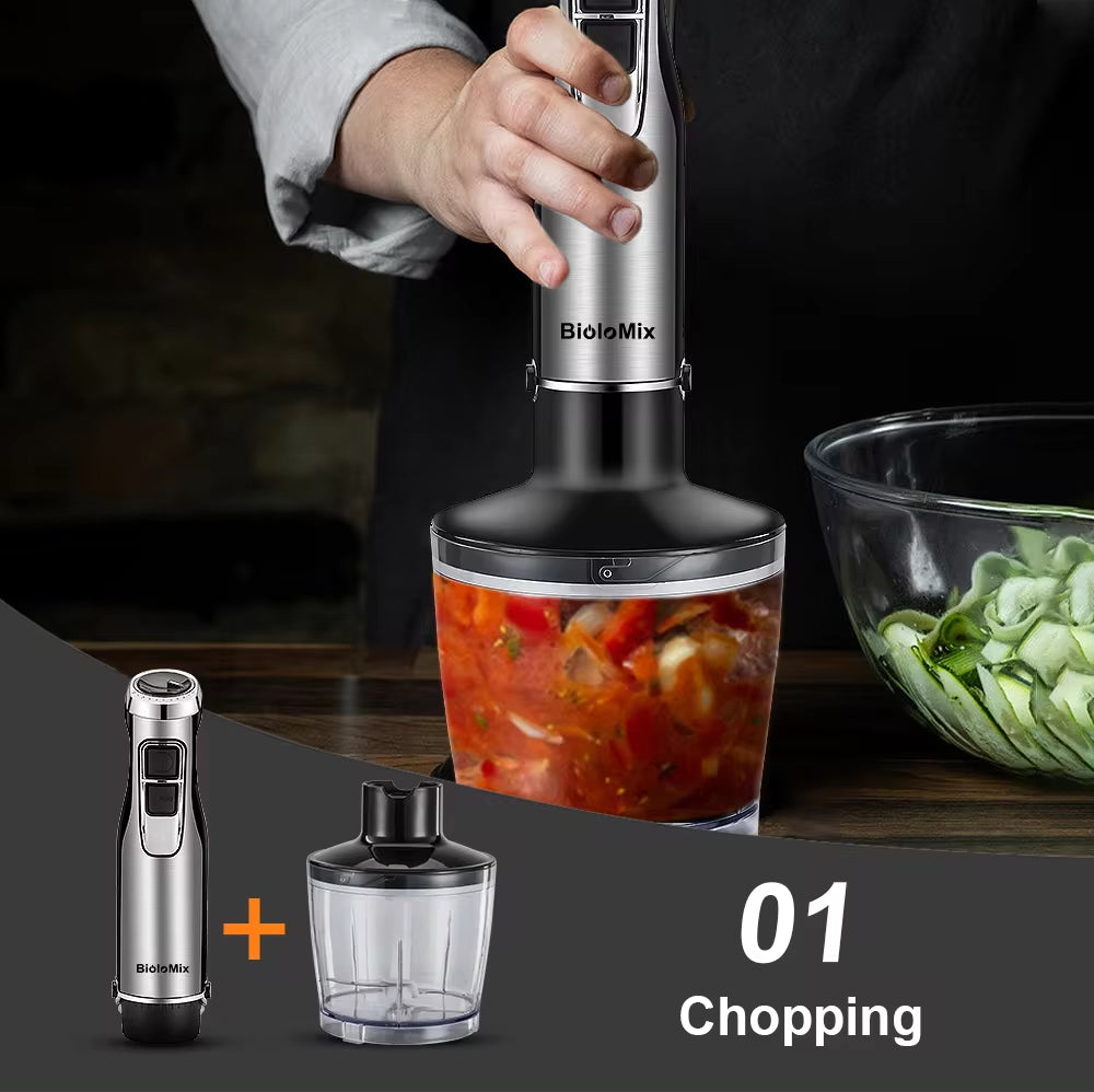 4 in 1 High Power 1200W Immersion Hand Stick Blender Mixer Includes Chopper and Smoothie Cup Stainless Steel Ice Blades