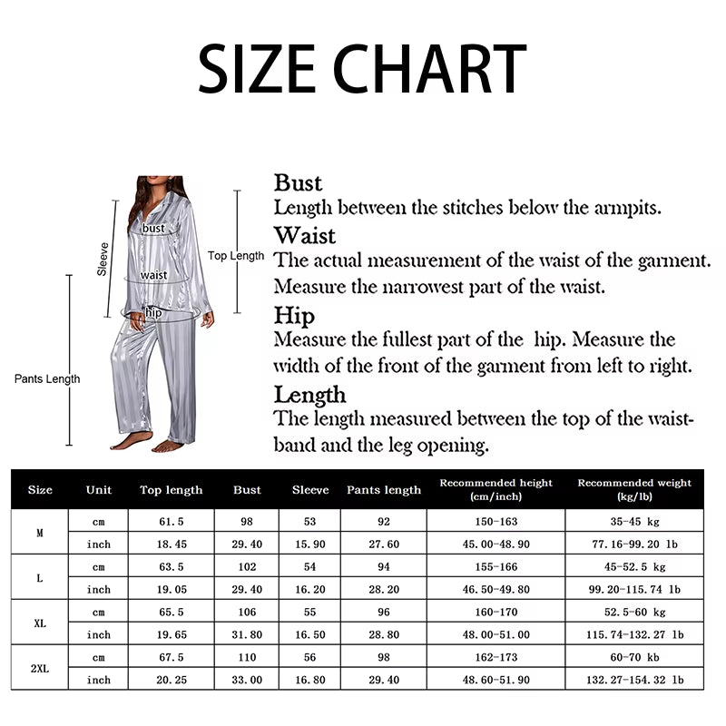 Women'S Summer Striped Pajama Set Long Sleeve Top Trousers Silk Satin Home Suit Spring Loose Casual Sleepwear Female Nightwear