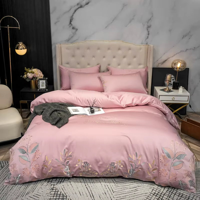 1000 TC Cotton Luxury Bedding Set Pillowcase Embroidery Duvet Cover Sets Bed Linen Sheet Queen King Size Quilt Covers