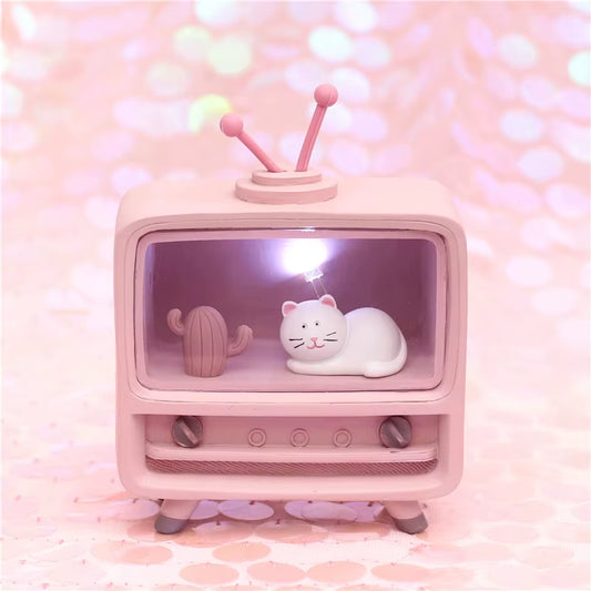 New Arrivel Cuet Cat Home Decoration Light Pink Color Baby Kids Lampara Bebe Battery Resin Material Warm Bedroom Mini Lamp