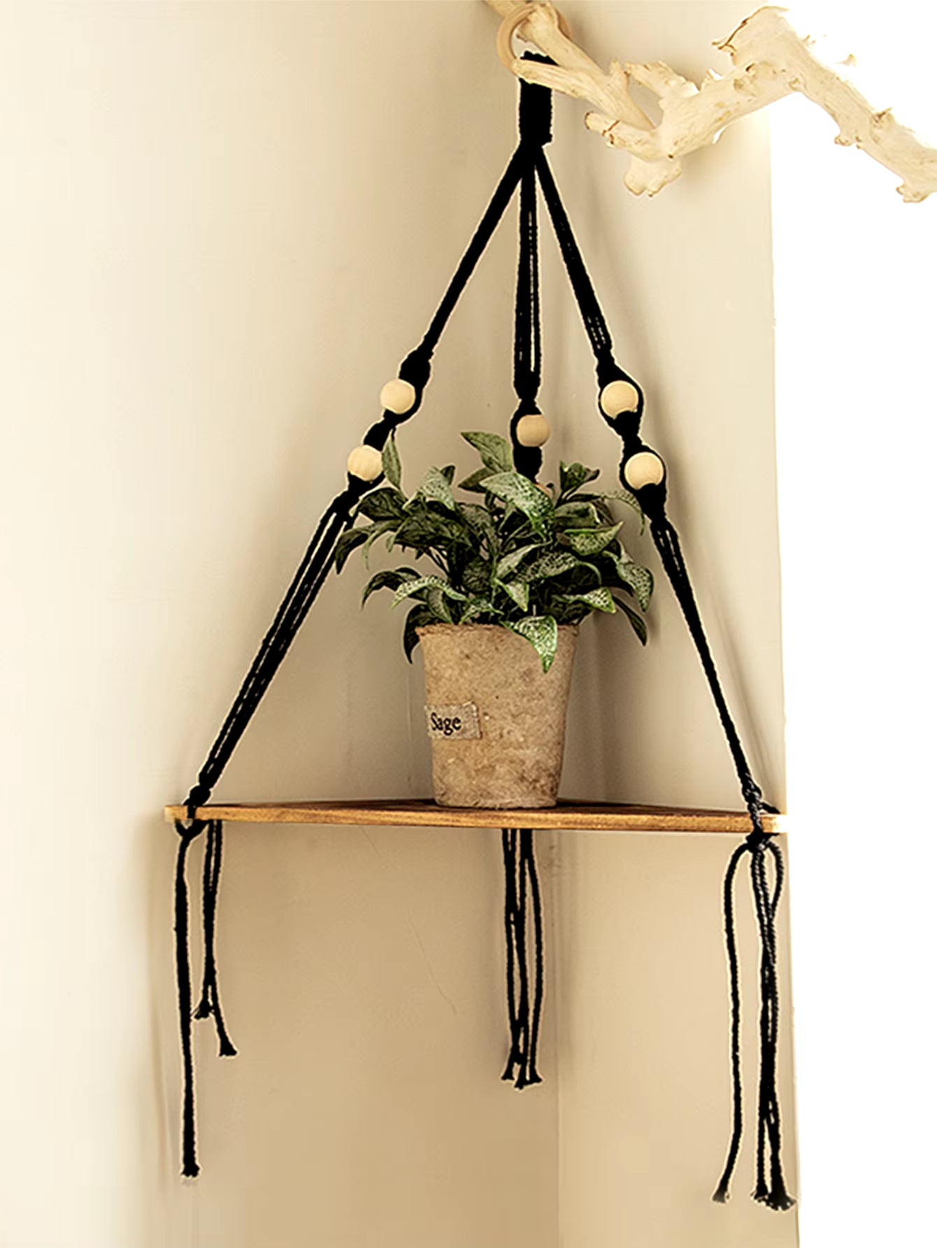 Wooden Corner Shelf Wall Decor Pot Storage Display Stand Macrame Floating Shelf Wall Organizer Boho Room Nordic Home Decoration