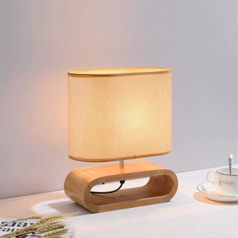 Nordic Wooden Table Lamp Creative Modern Bedroom Bedside LED Light Living Room Hotel Japanese Study Table Lamp Linen Lampshade