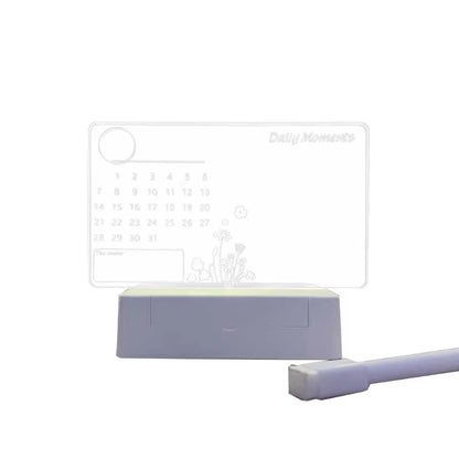 Clear Acrylic Desk Calendar Planner LED Night Light with Stand Erasable Marker Office Calendar Planner