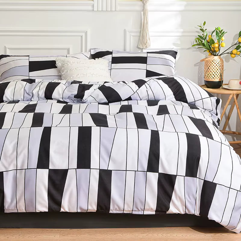 Black and White Bedding Set for Double Bed Sabanas Cama Matrimonial Queen/King Comforter Sets Single Duvet Cover with Pillowcase