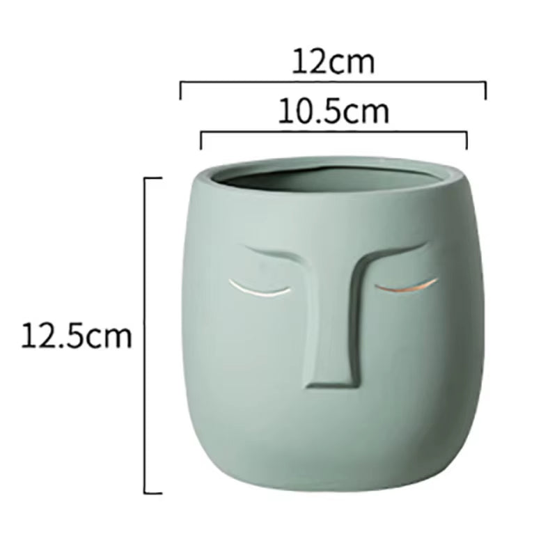 Vases Home Decor Flower Pot Nordic Human Face Buddha Ceramic Vase Room Art Sculpture Flower Arrangement Green Ceramic Planters