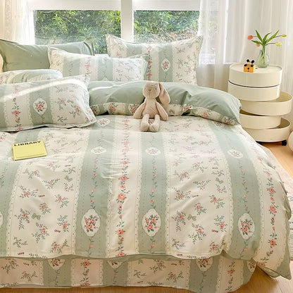 Pure Cotton Duvet Cover Comforter Quilt Blanket Case Zipper Flower Simple Princess Queen King Double Size White Quilt Cover INS