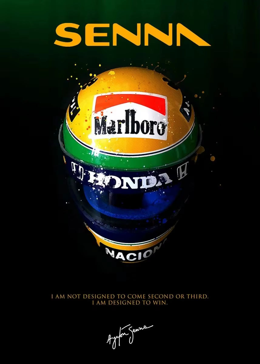 Senna F1 Racer Helmet Formula 1 World Champion Poster Team Decoration Graffiti Art Decor Painting Room Wall Canvas Poster