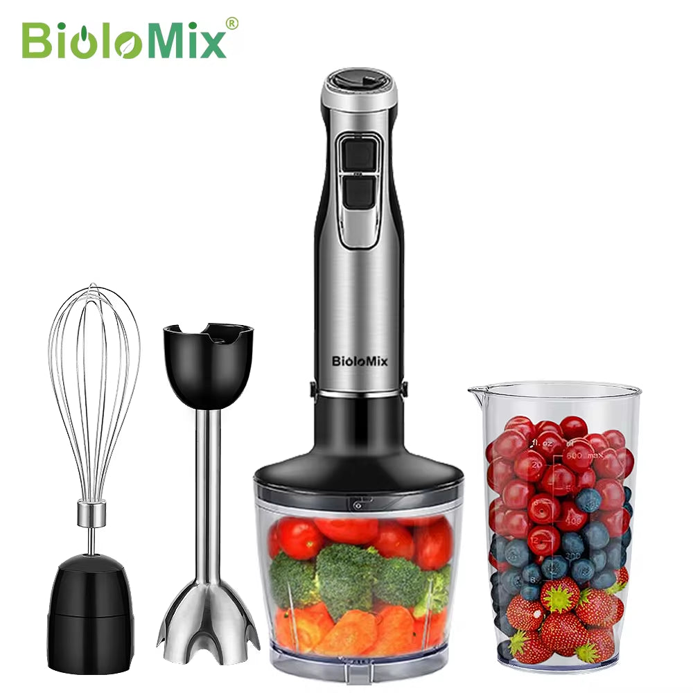 4 in 1 High Power 1200W Immersion Hand Stick Blender Mixer Includes Chopper and Smoothie Cup Stainless Steel Ice Blades