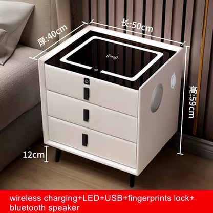 Smart Bedside Table with Wireless USB Charging Creative Multi-Functional Infrared Sensitive LED Light Hotel Night Stands