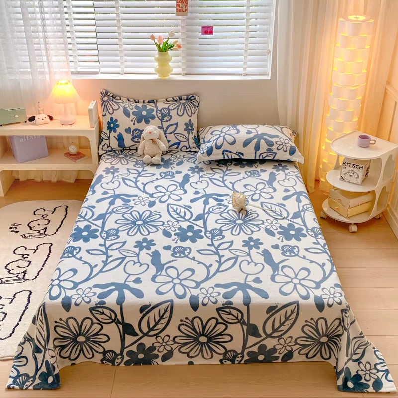 Floral Style Bedsheet Velvet Flat Sheet for Winter Warm Bed Linen Skin-Friendly Bed Sheets Sabanas Para Cama (No Pillowcase)