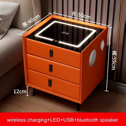 Smart Bedside Table with Wireless USB Charging Creative Multi-Functional Infrared Sensitive LED Light Hotel Night Stands