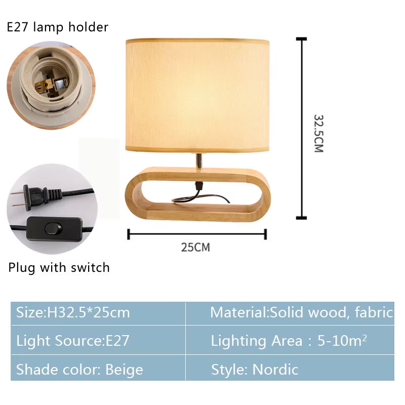 Nordic Wooden Table Lamp Creative Modern Bedroom Bedside LED Light Living Room Hotel Japanese Study Table Lamp Linen Lampshade