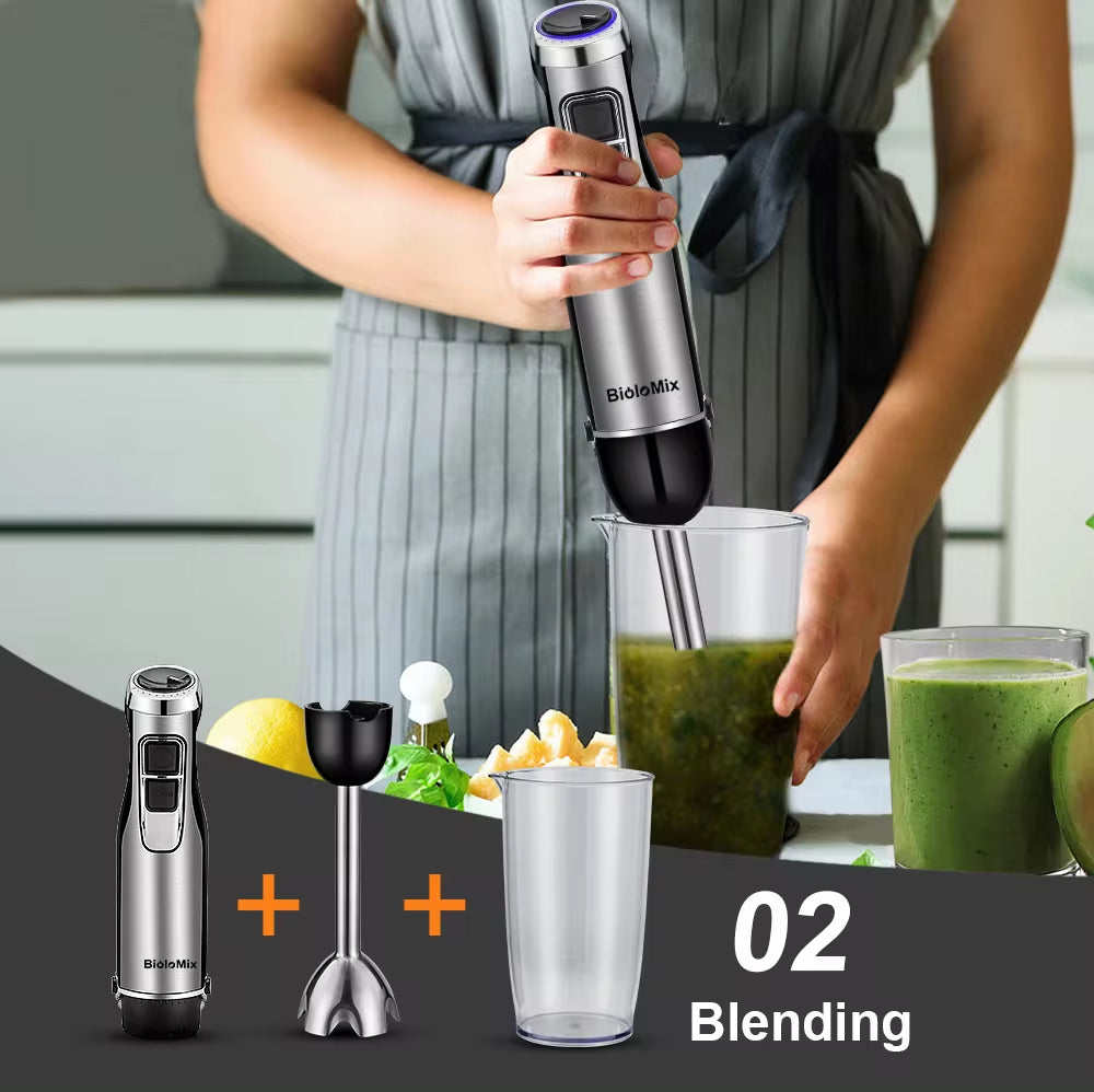 4 in 1 High Power 1200W Immersion Hand Stick Blender Mixer Includes Chopper and Smoothie Cup Stainless Steel Ice Blades