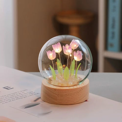 Tulip Night Light Cute Floral Lamp Bedroom Room Decor Valentines Day Gift Lampara Tulipanes Girlfriend DIY Material