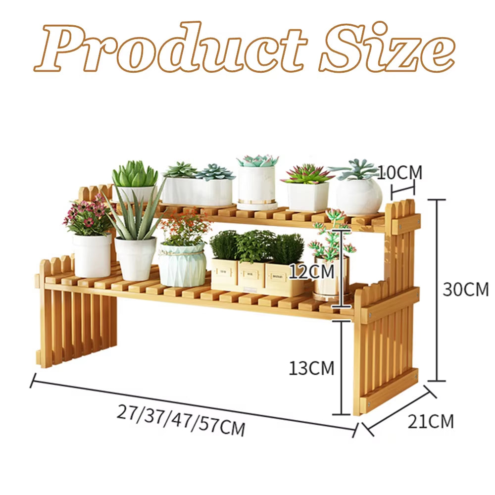 2Tier Flower Pot Plant Display Stand, Natural Bamboo Plant Shelf, Modern Decorative for Plant Stand, Book Plant Pot Storage Rack