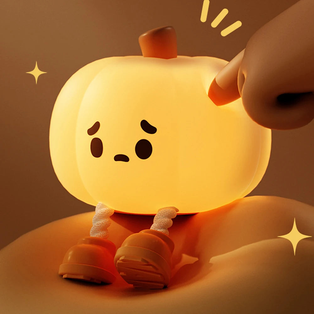 LED Night Lights Cute Pumpkin Safe Silicone Lamp USB Rechargeable Timing Bedside Decor Kids Baby Soft Nightlight Halloween Gift