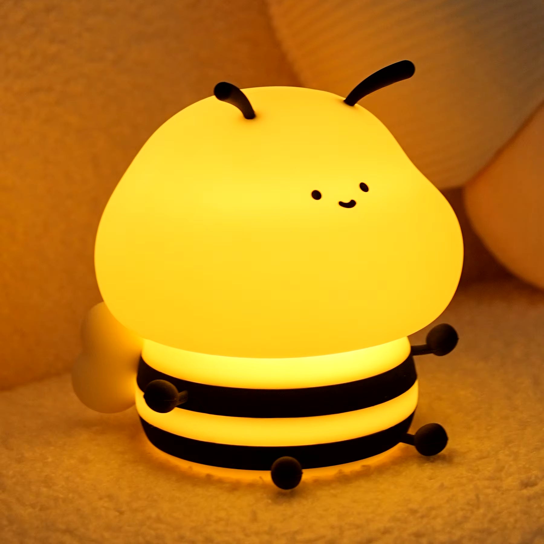 Soft Honeybee Night Lights Rechargeable Eye Protection Bedroom Bedside Silicone Lamp Children Kids Baby Cute Gift Bee Nightlight