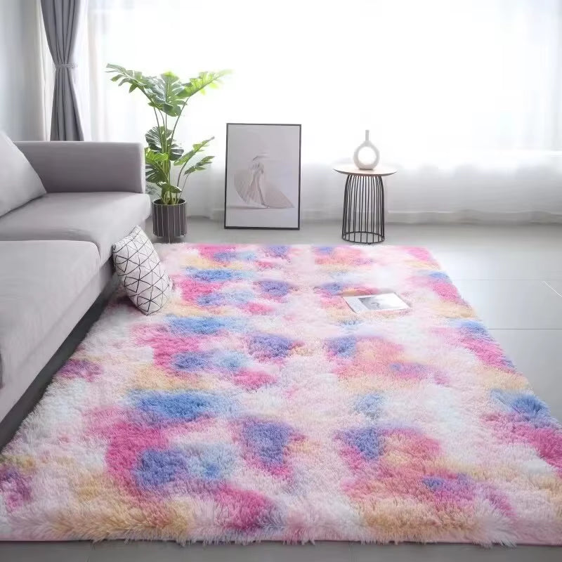 VIKAMA Silk Wool Rugs Children'S Room Living Room Bedroom Tie-Dye Non-Slip Washable Machine Washable Carpet Mats