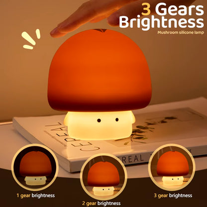 Mushroom LED Silicone Night Light Soft Sleeping Nursery Night Light Dimmable Timer Rechargeable Lamp Room Decor Baby Bedside Lam