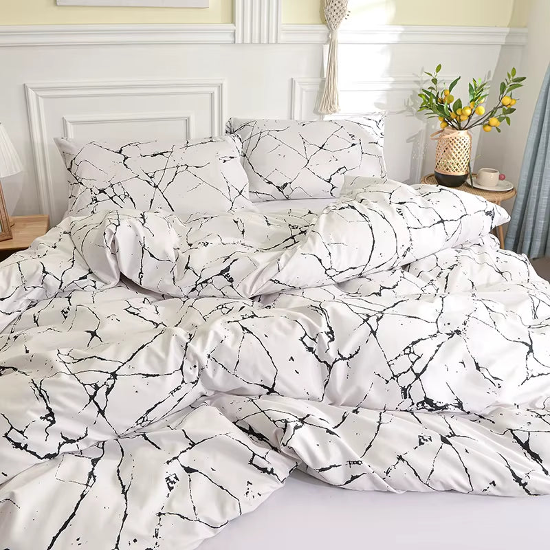 Black and White Bedding Set for Double Bed Sabanas Cama Matrimonial Queen/King Comforter Sets Single Duvet Cover with Pillowcase