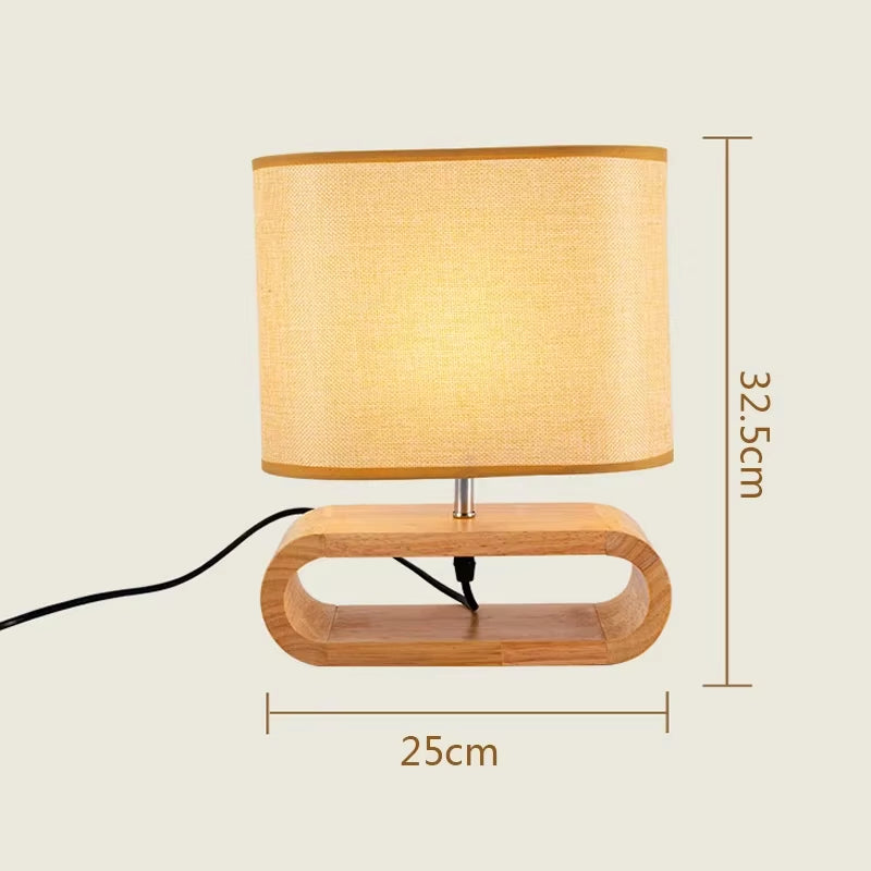 Nordic Wooden Table Lamp Creative Modern Bedroom Bedside LED Light Living Room Hotel Japanese Study Table Lamp Linen Lampshade