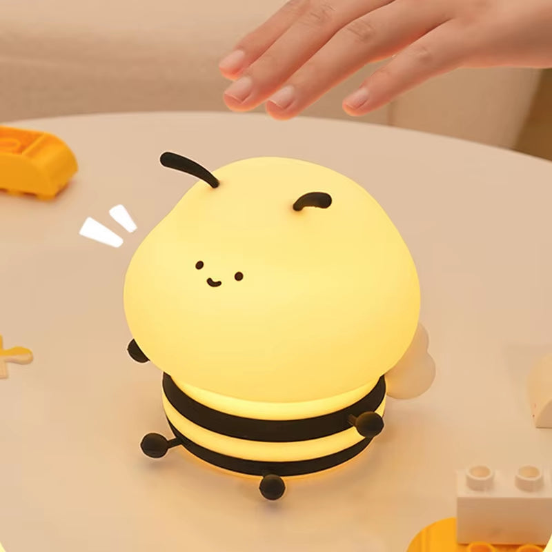 Soft Honeybee Night Lights Rechargeable Eye Protection Bedroom Bedside Silicone Lamp Children Kids Baby Cute Gift Bee Nightlight