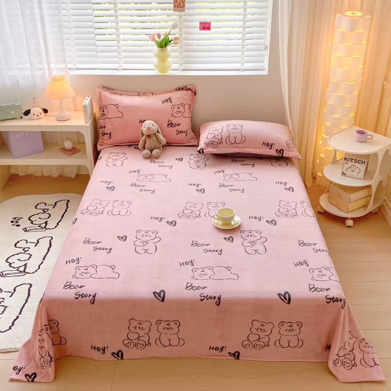 Floral Style Bedsheet Velvet Flat Sheet for Winter Warm Bed Linen Skin-Friendly Bed Sheets Sabanas Para Cama (No Pillowcase)