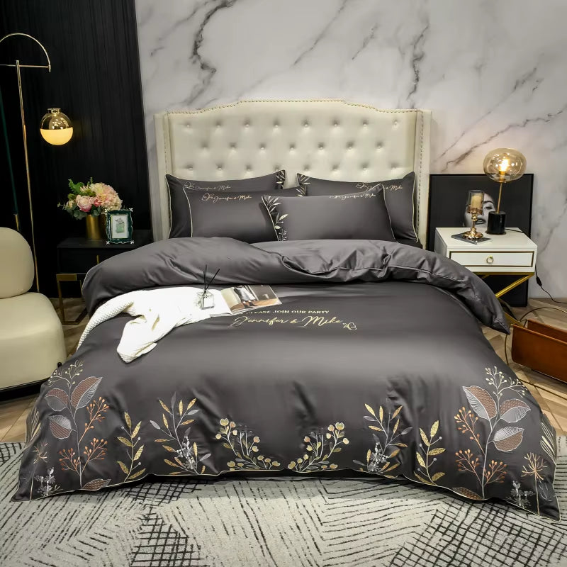 1000 TC Cotton Luxury Bedding Set Pillowcase Embroidery Duvet Cover Sets Bed Linen Sheet Queen King Size Quilt Covers