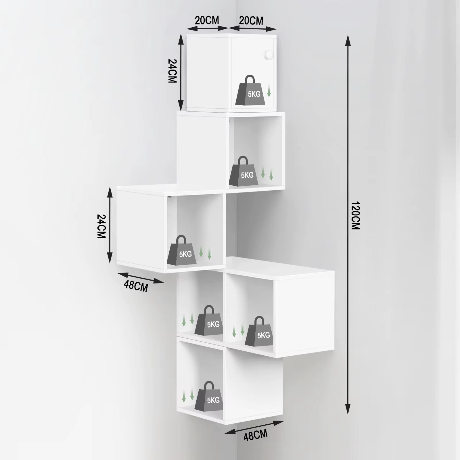 Modern Hanging Corner Shelf White Wall Shelf Floating Bookcase Cube Shelf CD Rack Display for Living Room Decoration