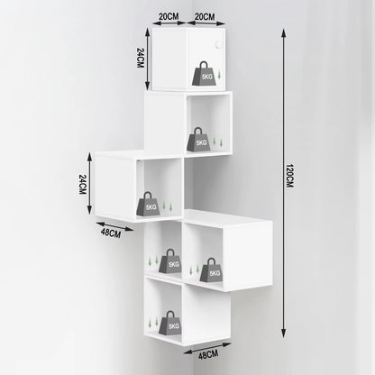 Modern Hanging Corner Shelf White Wall Shelf Floating Bookcase Cube Shelf CD Rack Display for Living Room Decoration