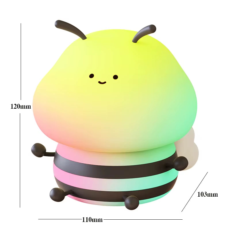 Soft Honeybee Night Lights Rechargeable Eye Protection Bedroom Bedside Silicone Lamp Children Kids Baby Cute Gift Bee Nightlight