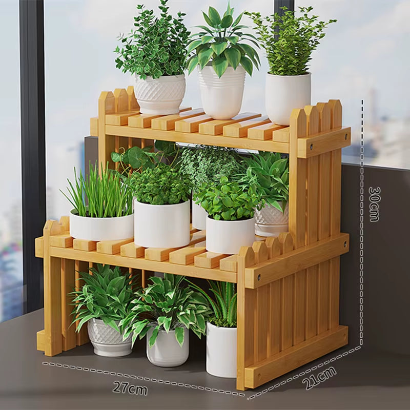 2Tier Flower Pot Plant Display Stand, Natural Bamboo Plant Shelf, Modern Decorative for Plant Stand, Book Plant Pot Storage Rack