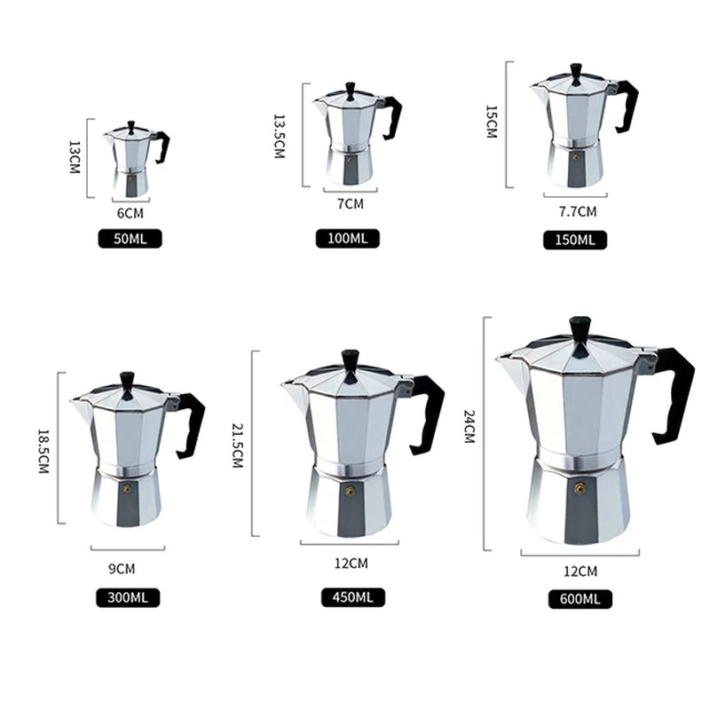 Aluminum Coffee Maker Durable Moka Cafeteira Expresso Percolator Pot Practical Moka Coffee Pot 50/100/150/300/450/600Ml