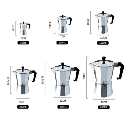 Aluminum Coffee Maker Durable Moka Cafeteira Expresso Percolator Pot Practical Moka Coffee Pot 50/100/150/300/450/600Ml