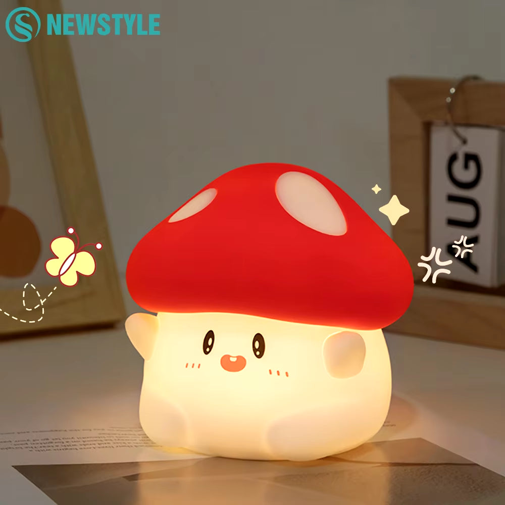 Mushroom LED Silicone Night Light Soft Sleeping Nursery Night Light Dimmable Timer Rechargeable Lamp Room Decor Baby Bedside Lam