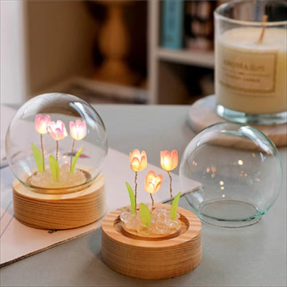 Tulip Night Light Cute Floral Lamp Bedroom Room Decor Valentines Day Gift Lampara Tulipanes Girlfriend DIY Material