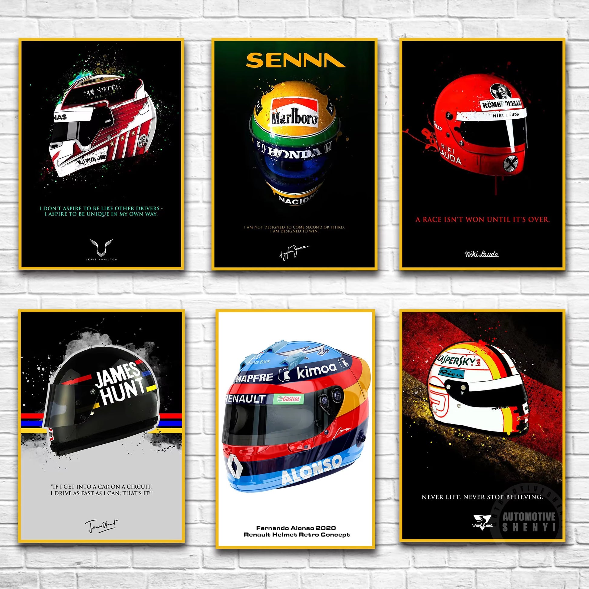 Senna F1 Racer Helmet Formula 1 World Champion Poster Team Decoration Graffiti Art Decor Painting Room Wall Canvas Poster