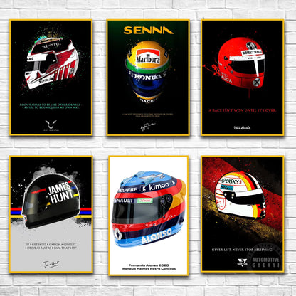 Senna F1 Racer Helmet Formula 1 World Champion Poster Team Decoration Graffiti Art Decor Painting Room Wall Canvas Poster