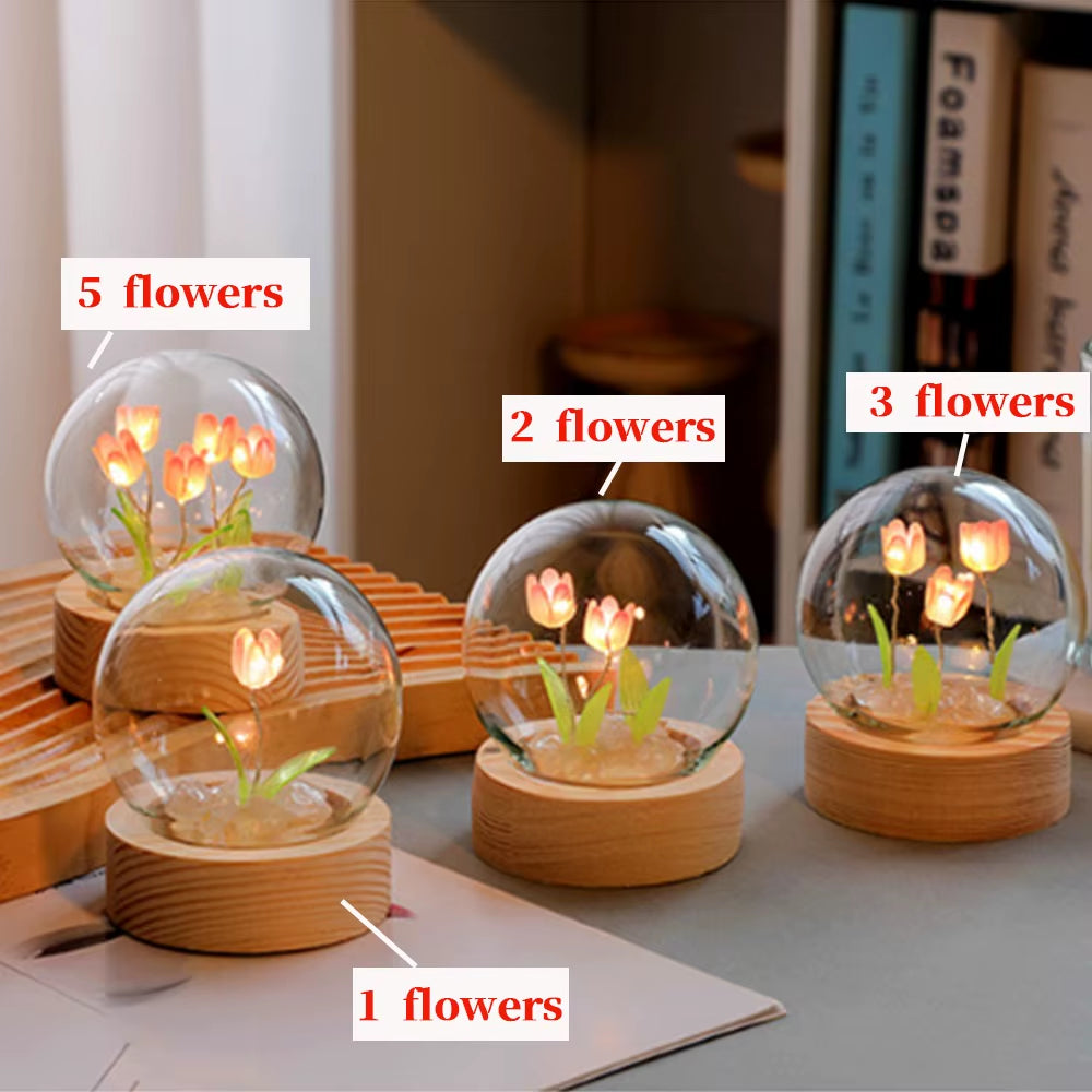 Tulip Night Light Cute Floral Lamp Bedroom Room Decor Valentines Day Gift Lampara Tulipanes Girlfriend DIY Material