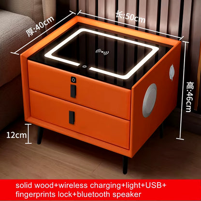 Smart Bedside Table with Wireless USB Charging Creative Multi-Functional Infrared Sensitive LED Light Hotel Night Stands