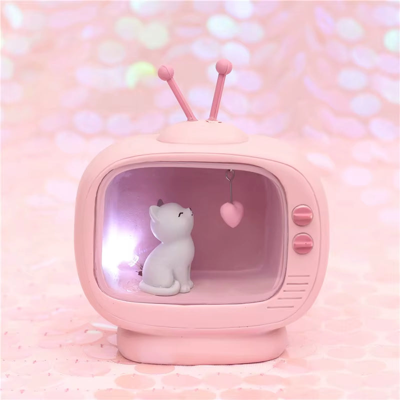 New Arrivel Cuet Cat Home Decoration Light Pink Color Baby Kids Lampara Bebe Battery Resin Material Warm Bedroom Mini Lamp