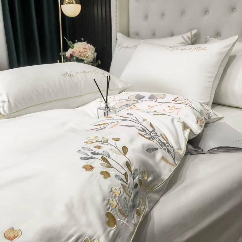 1000 TC Cotton Luxury Bedding Set Pillowcase Embroidery Duvet Cover Sets Bed Linen Sheet Queen King Size Quilt Covers