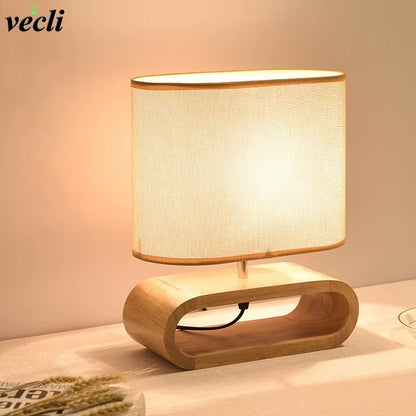 Nordic Wooden Table Lamp Creative Modern Bedroom Bedside LED Light Living Room Hotel Japanese Study Table Lamp Linen Lampshade