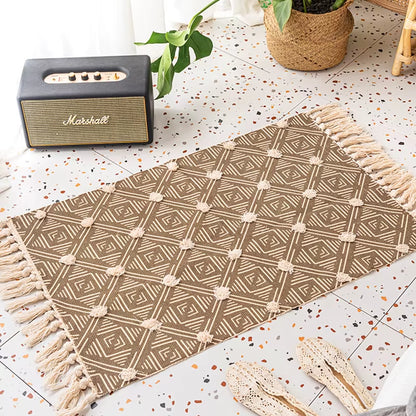 Retro Bohemian Hand Woven Cotton Linen Carpet Tassel Rug Geometric Floor Mat Bedroom Tapestry Decorative Blanket Area Rug