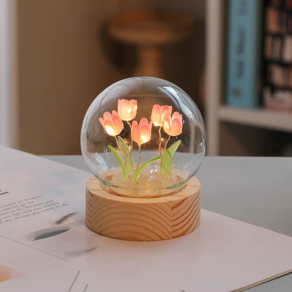 Tulip Night Light Cute Floral Lamp Bedroom Room Decor Valentines Day Gift Lampara Tulipanes Girlfriend DIY Material