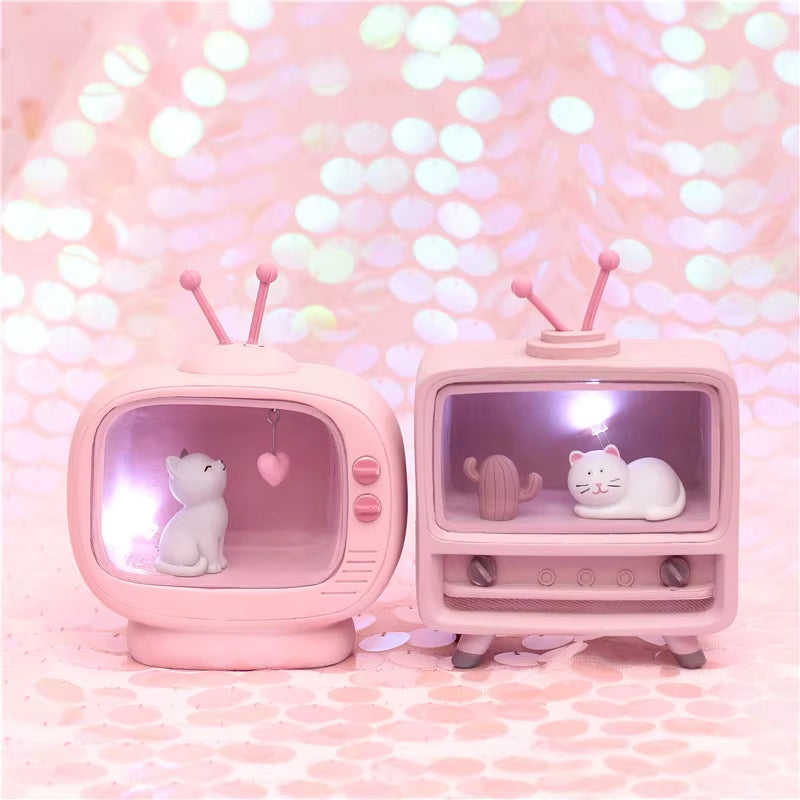 New Arrivel Cuet Cat Home Decoration Light Pink Color Baby Kids Lampara Bebe Battery Resin Material Warm Bedroom Mini Lamp